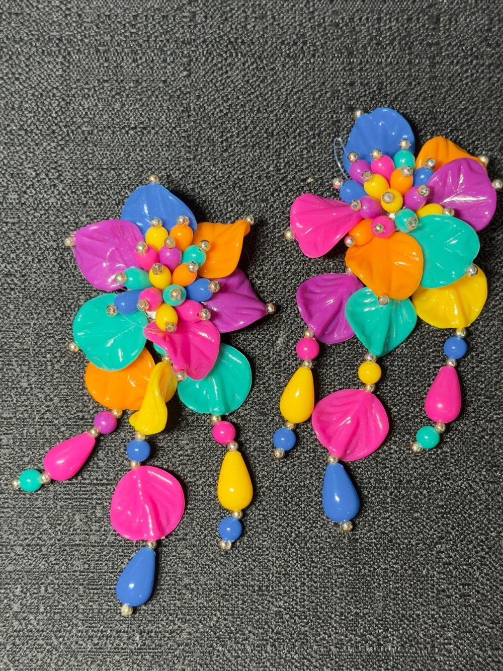 Colorful Floral Drop Earrings - Multicolor Statement Accessory clipons